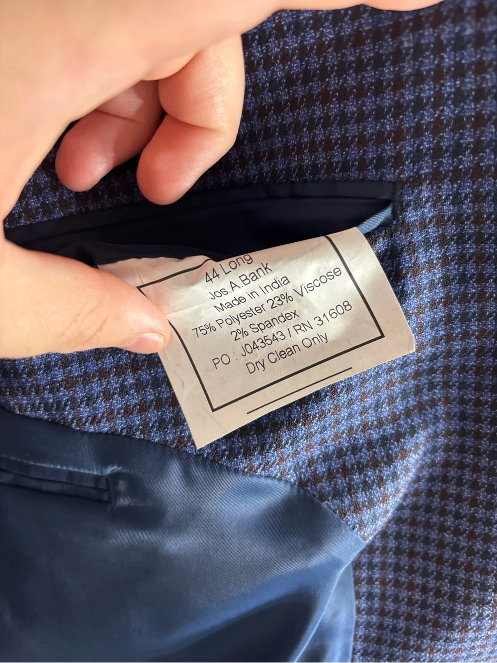 Jos A Bank Blue Houndstooth Blazer Traditional Fit 44L